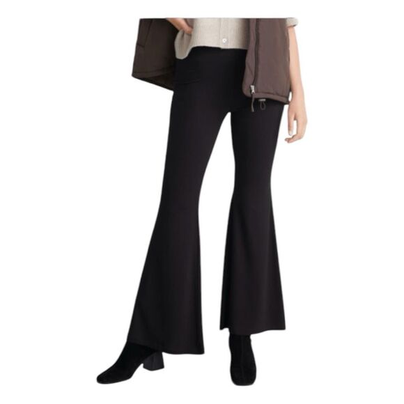 & Other Stories Stockholm Atelier Flare Trousers Black Crepe Knit Pull-On Split - Picture 1 of 13